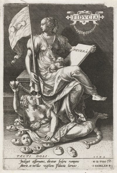 Důvěra (Fiducia) překonává tajný podvod (Tecti doli) Fidvcia (titul na objektu) Ctnosti dobývají neřesti (název série) od Johann Sadeler (I)