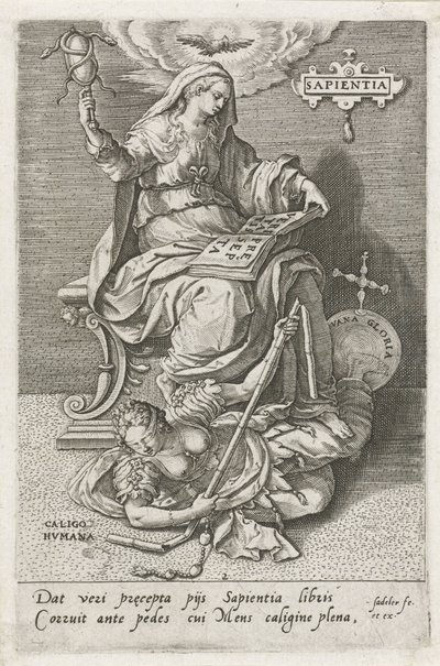 Moudrost (Sapientia) překonává lidské zmatení (Caligo Humana) sapientia (název na objektu) Ctnosti dobývají neřesti (název série) od Johann Sadeler (I)