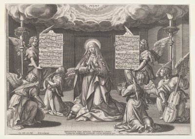 Magnificat: Panna obklopená anděly tvořícími hudbu, 1585. od Johann Sadeler I