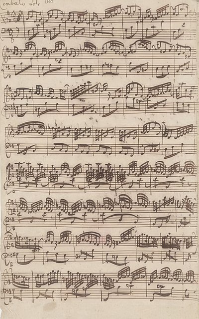 Allegro (cembalo sólo) z první verze Sonáty č. 6 G dur pro housle a cembalo obligato. 1725 od Johann Sebastian Bach