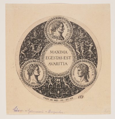 Maxima Egestas Est Avaritia, Design pro misku na nožičkách od Johann Theodor de Bry