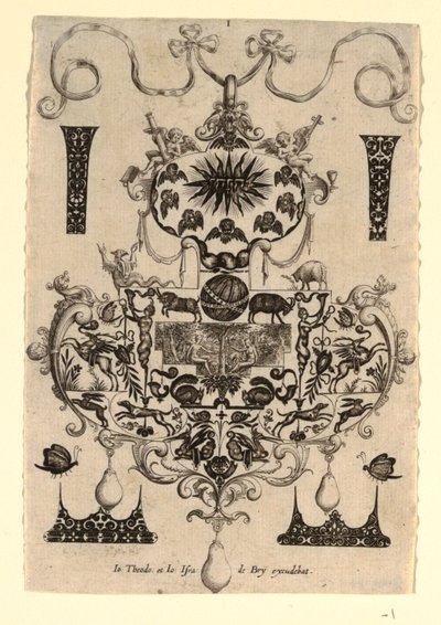 Design přívěsku s pokušením, deska 1, ze série osmi designů přívěsků s hlavními ctnostmi od Johann Theodor de Bry