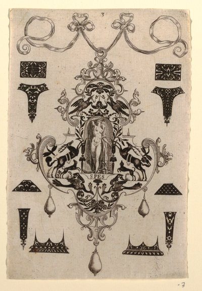 Design přívěsku s nadějí ctnosti, deska 3, ze série osmi designů přívěsků s hlavními ctnostmi od Johann Theodor de Bry