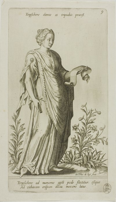 Terpsichore, Muse of Dance, deska 9 z Parnassus Biceps od Johann Theodor de Bry