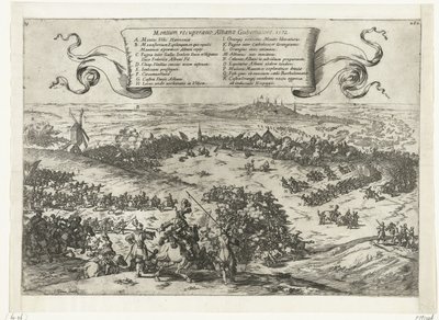 Alva obléhá Bergen v Henegouwen, 1572 Obnova hor, Albano Gubernatore. 1572 (název na objektu) od Johann Wilhelm Baur