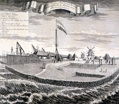 Holandská východoindická společnost dřevo nebo pila na ostrově dvě míle od Batavia, hospoda. 1744. od Johann Wolfgang Heydt