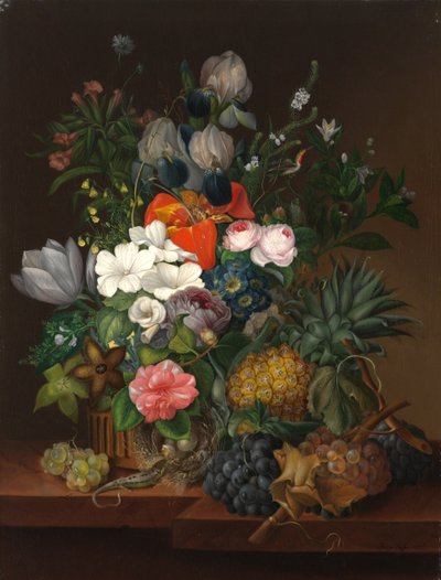 Zátiší s ještěrkou a květinami - Johanna (Jenny) Salm-Reifferscheidt (rozená Comtesse Pachtova) (1780-1857). olej na plátně od Johanna Salm-Reifferscheidt