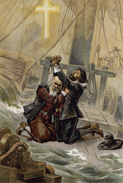 Ilustrace k filmu Létající Holanďan nebo Der Fliegende Hollander (barevné lito) od Johannes (after) Gehrts