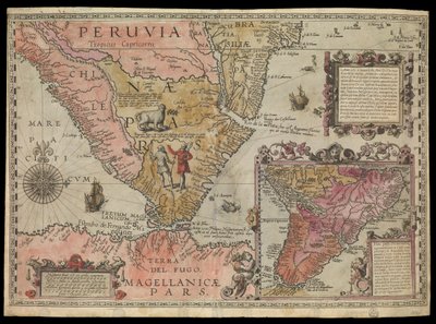 Jižní cíp Peru, Jižní Amerika, asi 1590 (ručně kolorováno) od Johannes Baptista van the Younger Doetechum