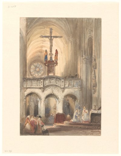 Interiér kostela s mší od Johannes Bosboom