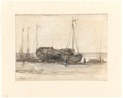 Rybářské lodě na pláži Scheveningen od Johannes Bosboom