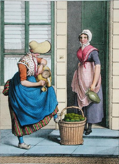 Žena prodávající mléko a zeleninu, ilustrace ze „Sbírek kostýmů severních provincií Nizozemského království...“ vyryté Villeneuvem od Johannes Franciscus (after) Christ