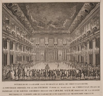 Soudní ples v rytířském sále Christiansborgu na svatbě Christiana VII s Caroline Mathilde od Johannes Gottfred Bradt