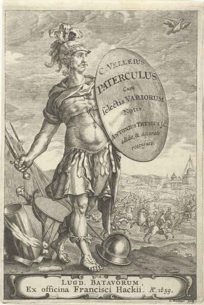 Romeinse krijgsman voor een slagveld Titelpagina voor Caius Velleius Paterculus cum Selectis Variorum Notis, 1659 od Johannes Hackius
