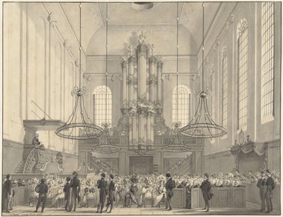 Prof. dr. van der Palm kázání v luteránském kostele v Haagu pro královskou rodinu, 1828 od Johannes Hari (I)