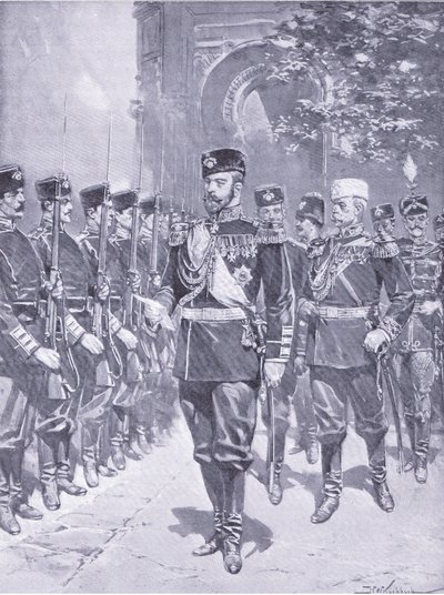 Jeho Imperial Majesty the Tzar, ilustrace z Cassells History of the Rusko-japonské války Vol 1, c.1900 od Johannes Hermann Barend Koekkoek