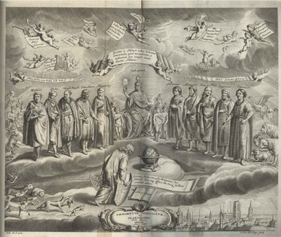 Podpora Sobiescianumsive Uranography Frontispiece od Johannes Hevelius