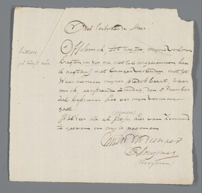 Dopis reverenda Hooymana Janu Brandesovi od Johannes Hooyman
