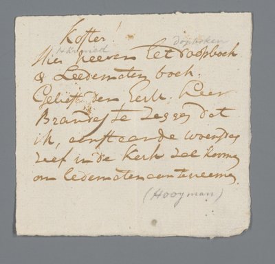 Dopis od reverenda Hooymana do šestinedělí od Johannes Hooyman