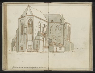 Vpravo a vzadu Pieterskerk v Utrechtu od Johannes Huibert Prins