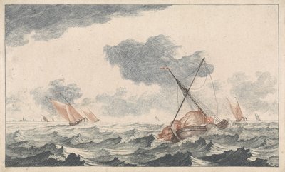 Žehlení plachty Lodě na moři (série A) (název série) od Johannes Jacobsz van den Aveele (attributed to)