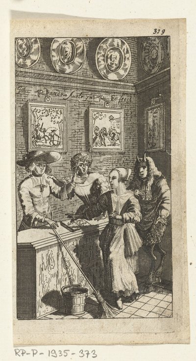 Předstíraný ďábel Knižní ilustrace pro Simon de Vries, Seven Duyvelen vládnoucí a sloužící Hedendaeghsche Dienstmaegden, Amsterdam, 1682 od Johannes Jacobsz van den Aveele