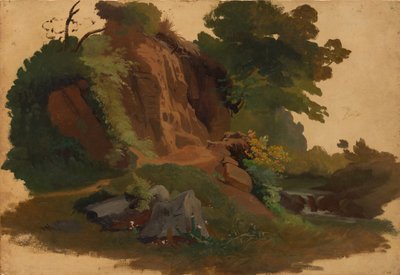 Skalnatý výběžek u potoka v římské Campagna, ca. 1835-40. od Johannes Jakob Frey