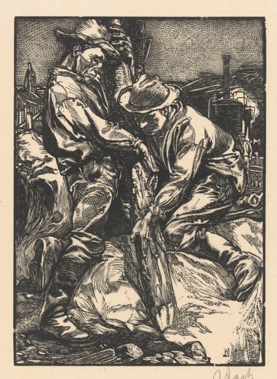 Stavební dělníci zaneprázdněni beraněním od Johannes Josephus Aarts (signed by artist)