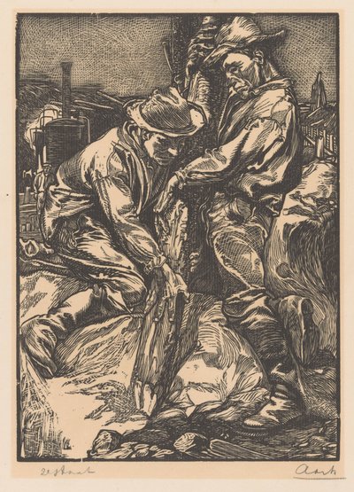 Stavební dělníci zaneprázdněni beraněním od Johannes Josephus Aarts (signed by artist)