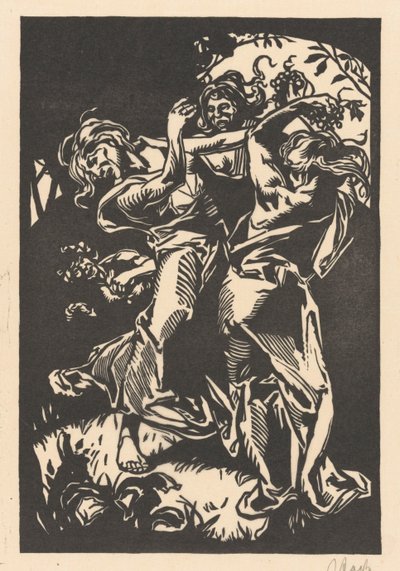 Tančící ženy s hrozny a satyr od Johannes Josephus Aarts (signed by artist)