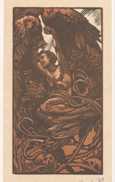 Okřídlená žena s lebkami od Johannes Josephus Aarts (signed by artist)