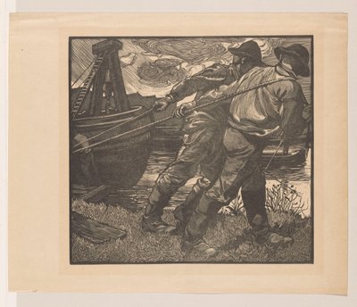 Dělníci s lany na břehu od Johannes Josephus Aarts