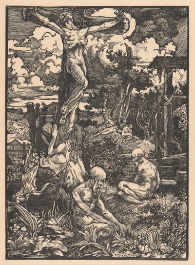Ukřižovaný muž v kopcovité krajině od Johannes Josephus Aarts