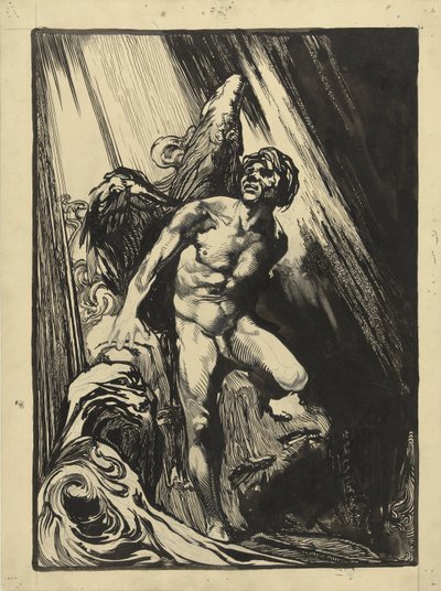 Zápas ve skalnaté krajině u potoka, vzhlíží ke světlu od Johannes Josephus Aarts