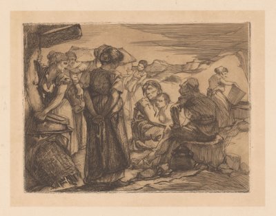 Muž, ženy a dítě v kopcovité krajině od Johannes Josephus Aarts