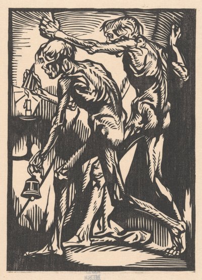 Dvě nahé mužské postavy se zvonkem a zhášečem svíček od Johannes Josephus Aarts