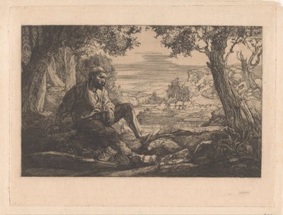Sedící muž v kopcovité krajině od Johannes Josephus Aarts