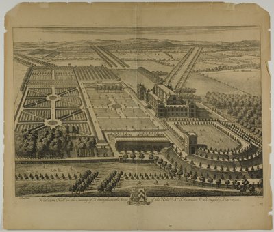Wollaton Hall v hrabství Nottingham, deska 68 z Britannia Illustrata od Johannes Kip