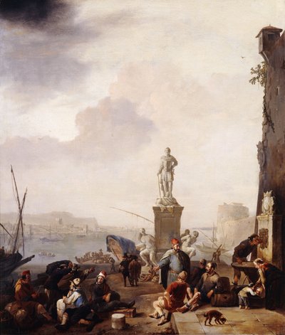 Středozemní přístav s památníkem velkovévody Ferdinanda I. Toskánského v Leghornu, od Johannes Lingelbach
