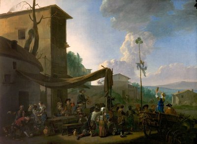 Vesnická scéna s rolnickým veselím (olej na plátně) od Johannes Lingelbach