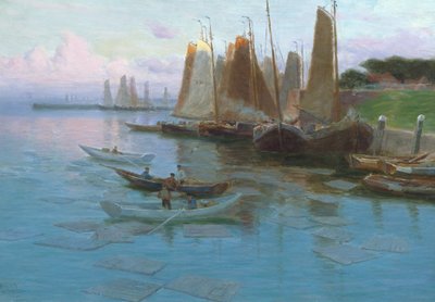 Rybářské lodě v přístavu (malba) od Johannes Martin Grimelund