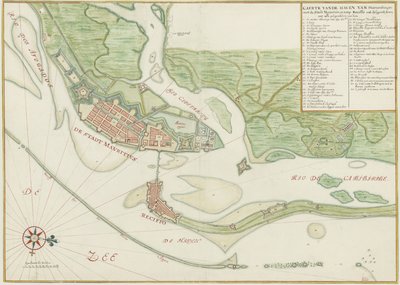 Akvarelový graf města Recife (Brazílie) v 17. století od Johannes Vingboons