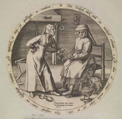 Nadávající žena a kdákající slepice od Johannes Wierix