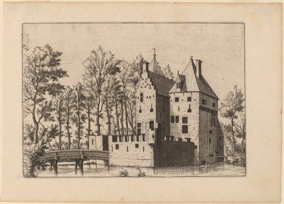 Hrad s lanovým mostem od Johannes and Lucas van Doetechum after Master of the Small Landscapes