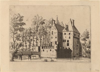Hrad s lanovým mostem od Johannes and Lucas van Doetechum after Master of the Small Landscapes