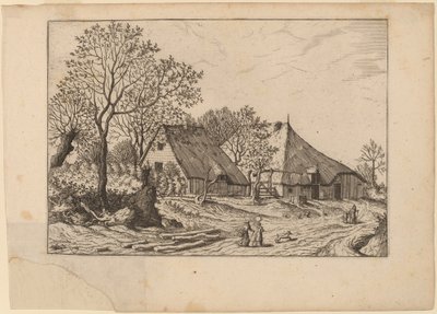 Farma s kůlnou a dobře nakreslit od Johannes and Lucas van Doetechum after Master of the Small Landscapes