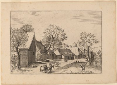Farmy a kůlna od Johannes and Lucas van Doetechum after Master of the Small Landscapes