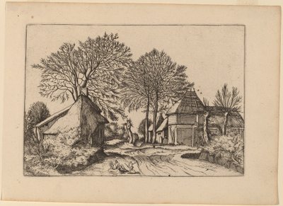 Cesta se stodolou a chalupami od Johannes and Lucas van Doetechum after Master of the Small Landscapes