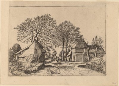 Cesta se stodolou a chalupami od Johannes and Lucas van Doetechum after Master of the Small Landscapes