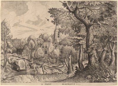 Pagus Nemorosus (zalesněná vesnice) od Johannes and Lucas van Doetechum after Pieter Bruegel the Elder